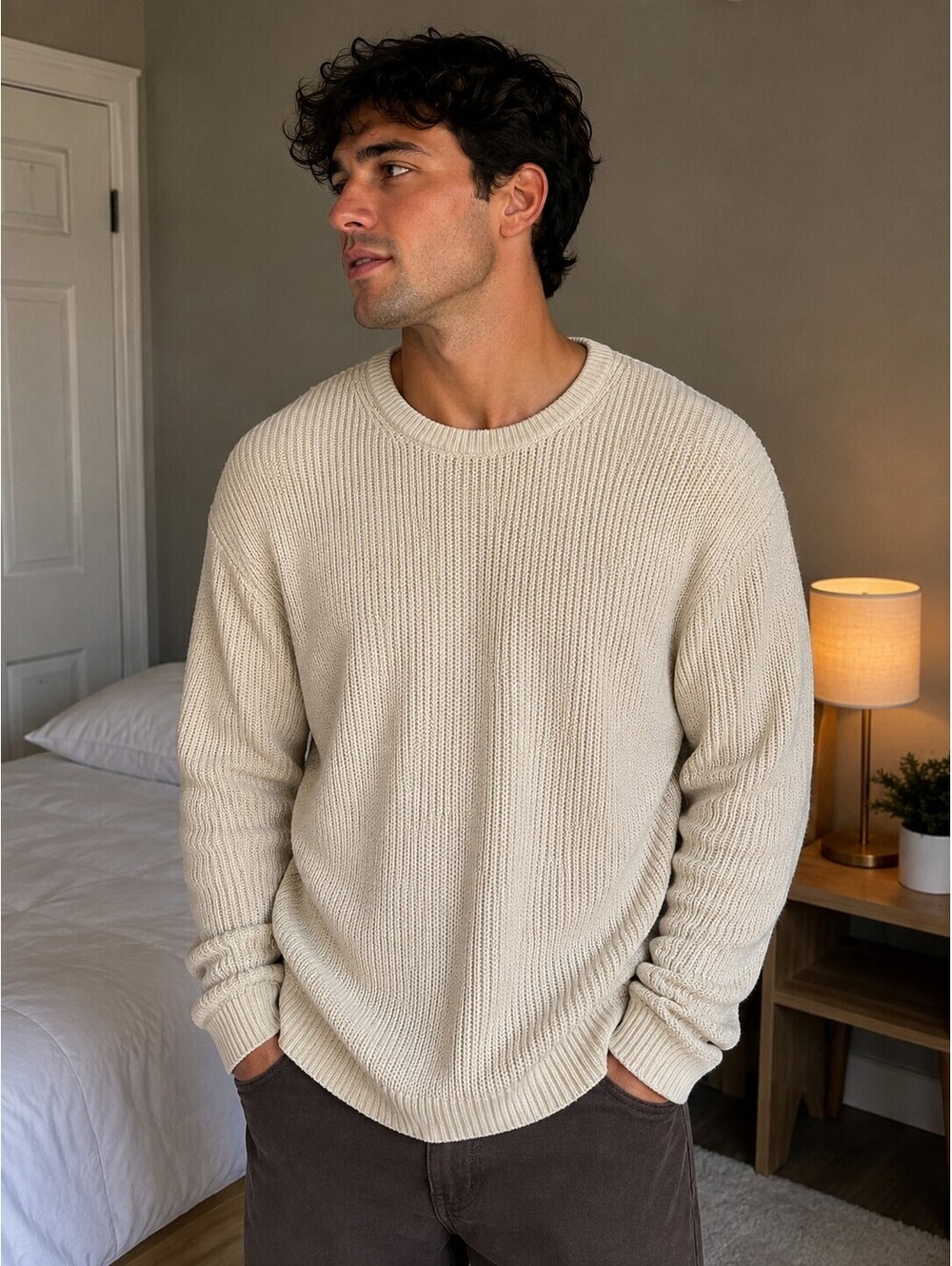Goodfellow & Co. Men's XXL Textured Cream Marl Crew Neck Sweater - Soft Knit